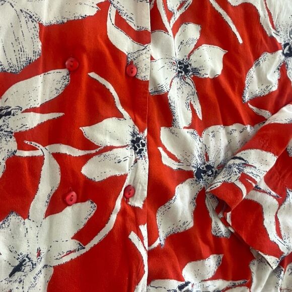 Vero Moda 1987 Red White Floral Button-Up Blouse Size M Vintage Style Shirt - Picture 4 of 8